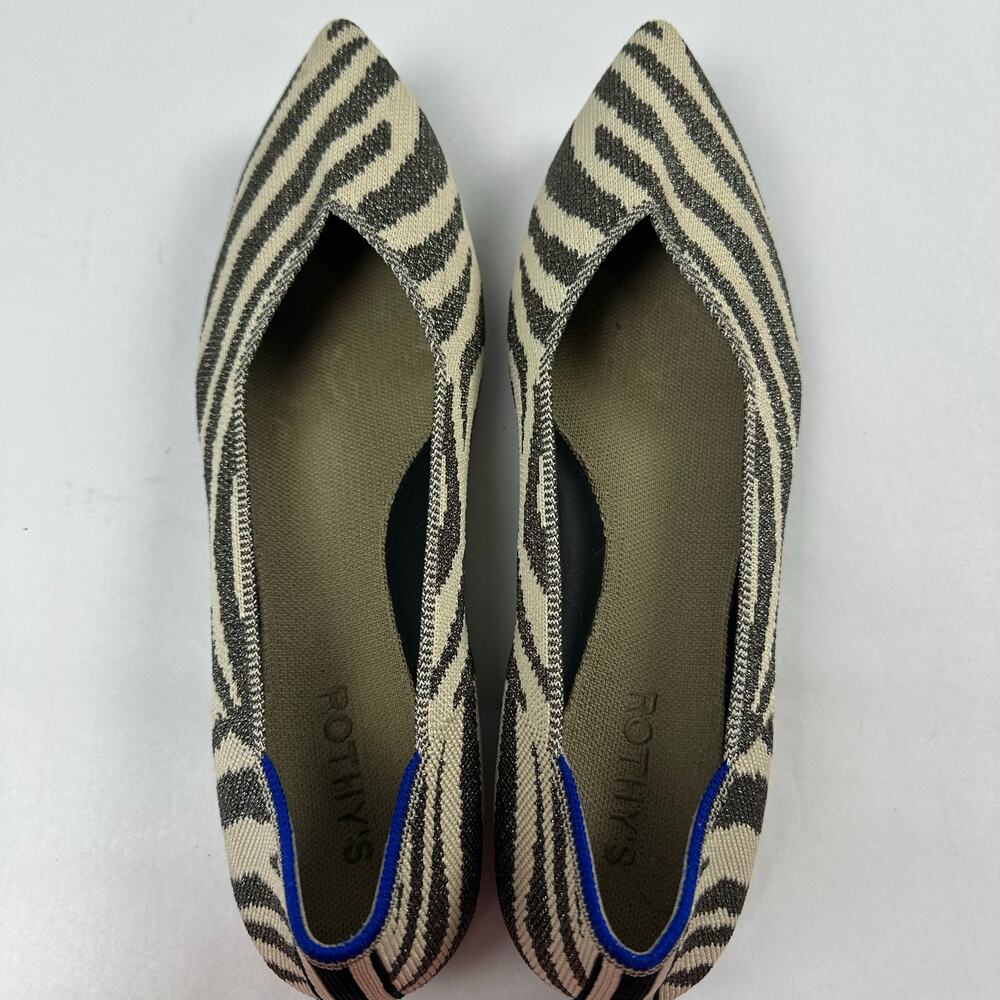 Rothy's Size 11 The Point Metallic Wild Zebra Shimmer Flats Cream Black Ballet